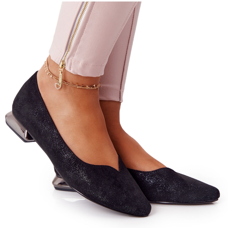 Balerínky na stříbrném podpatku Vinceza 21-10601 černá vícebarevný