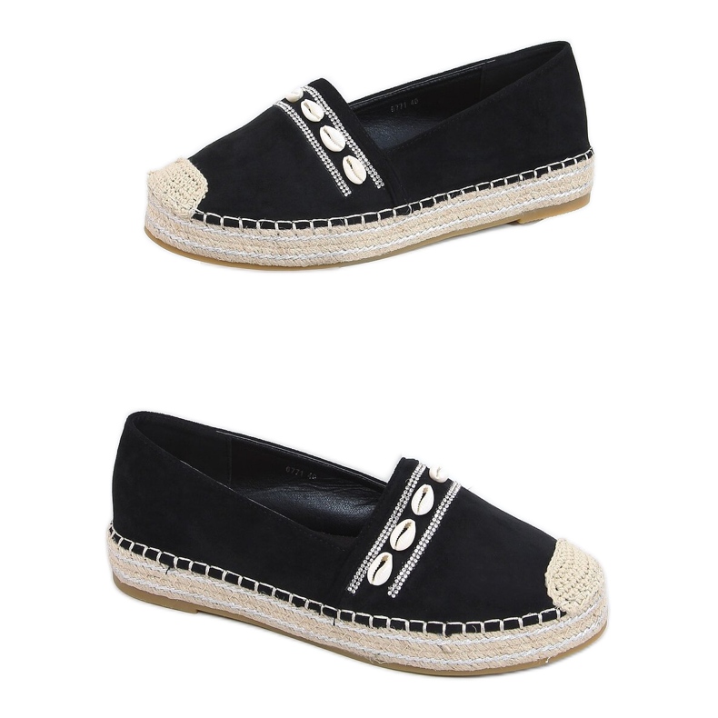 Black Espadrilles s mušlemi 6771 Black černá