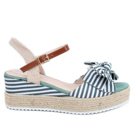Sandály na klínu bílé a zelené espadrilky DZ8009 Green béžový bílý hnědý zelený