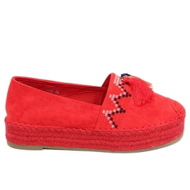 Červená 1735 espadrilky s červenými třásněmi