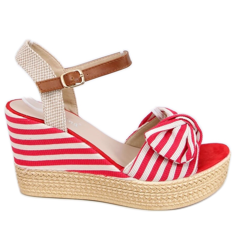 Červené pruhované klínové sandály A89907 Červené béžový hnědý