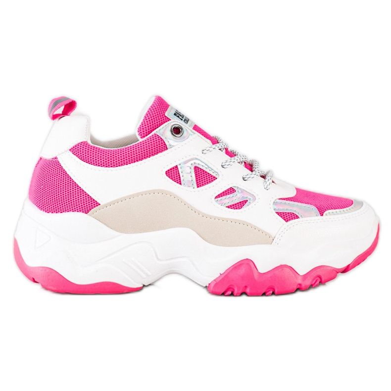 SHELOVET Módní šněrovací tenisky béžový bílý růžový stříbrný