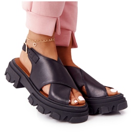 Kožené sandály na platformě Lewski Shoes 3018-0 černé černý