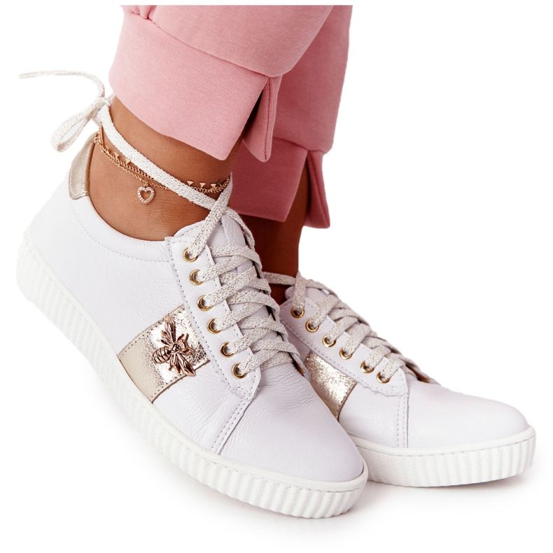 Dámské kožené tenisky Lewski Shoes 2786-0 bílé a zlaté bílý zlatý