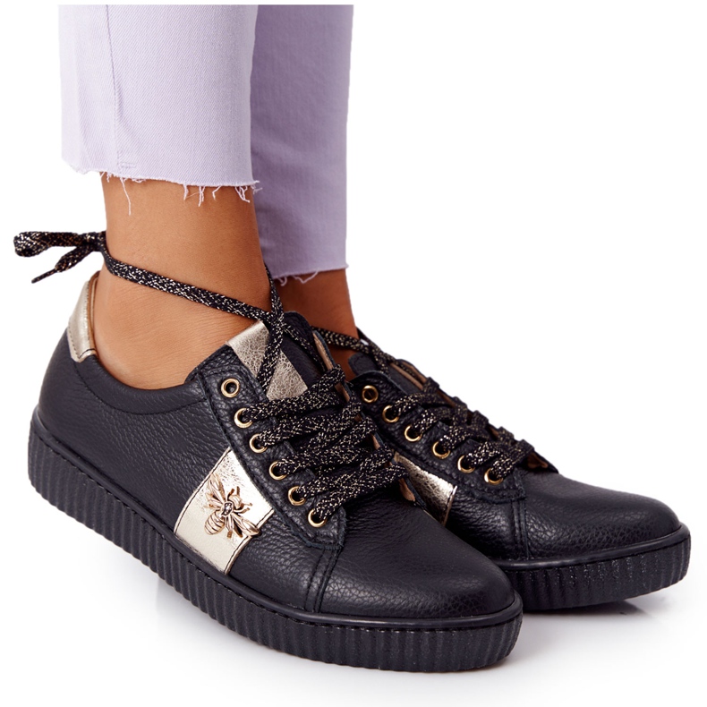 Dámské kožené tenisky Lewski Shoes 2786-0 černo-zlaté černá zlatý
