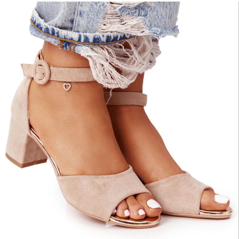 Semišové sandály na vysokém podpatku Vinceza 21-20100 Beige béžový