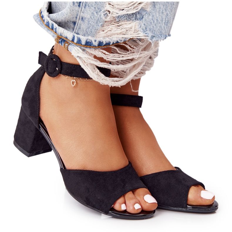 Semišové sandály na vysokém podpatku Vinceza 21-20100 Black černá