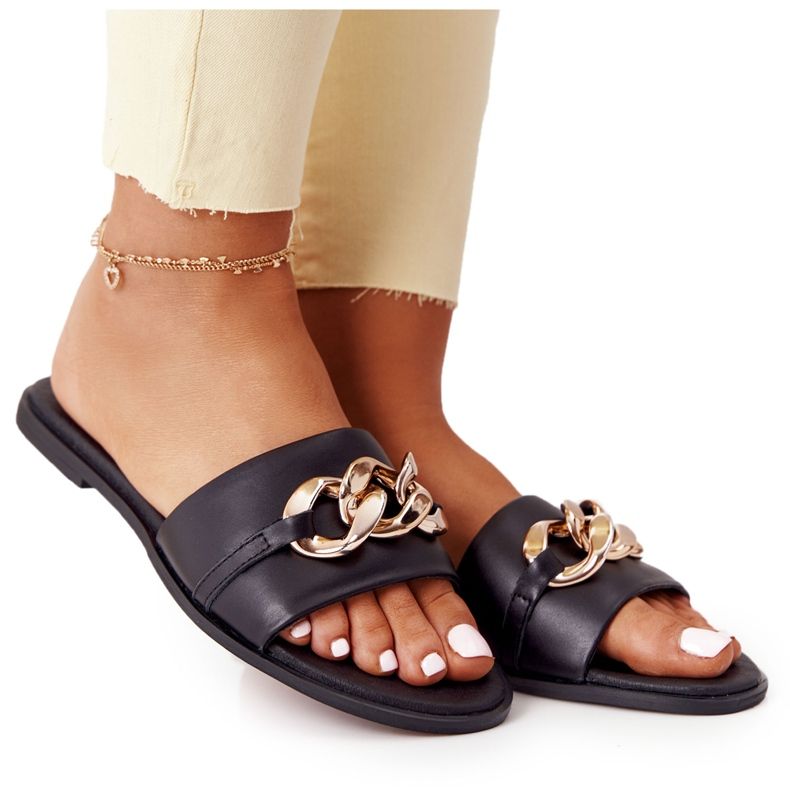 Kožené pantofle s řetízkem Nicole 2652 černé černá