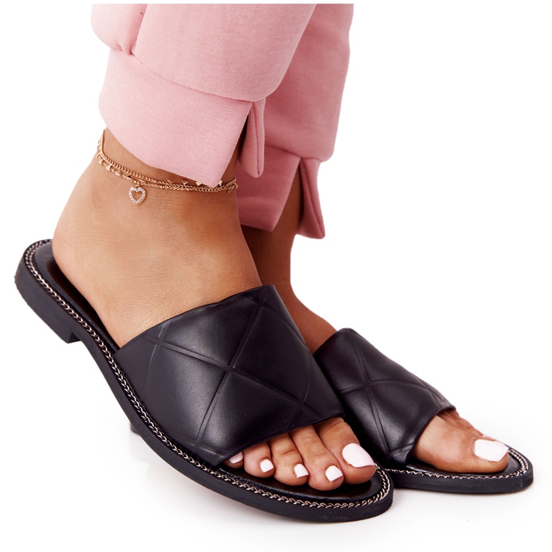 Kožené pantofle s prošíváním Nicole 2650 černé černá