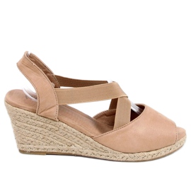 Sandály espadrilky na klínku béžové 9R38 Khaki béžový