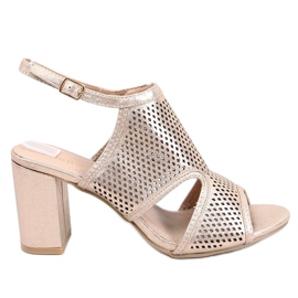 Zlaté sandály na vysokém podpatku F1877 Gold zlatý