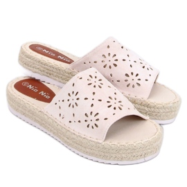 Béžové prolamované pantofle espadrilky 99-62A Béžové béžový
