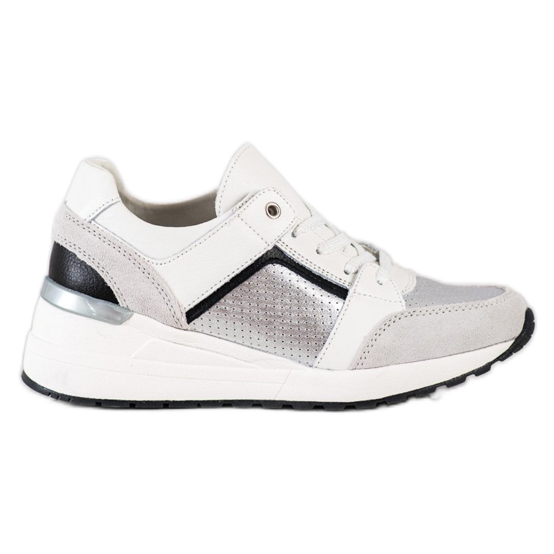 Goodin Bílé a stříbrné kožené tenisky bílý černá stříbrný šedá