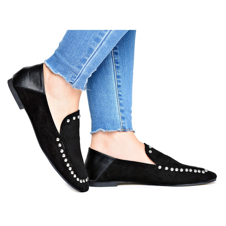 Dámské baleríny Lu Boo Black Black Lords s kamínky Planta černá stříbrný