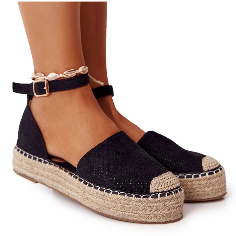 MSMG Espadrilky Na Slámové Platformě Black Bali černá