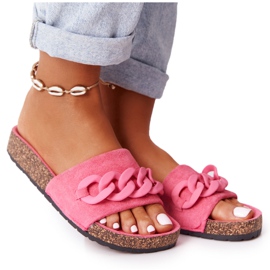 MSMG Růžové pantofle Makayla semišové na korkové podrážce růžový MSMG Růžové pantofle Makayla semišové na korkové podrážce růžový