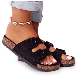 MSMG Černé pantofle Jennifer Suede na korkové podrážce černá MSMG Černé pantofle Jennifer Suede na korkové podrážce černá