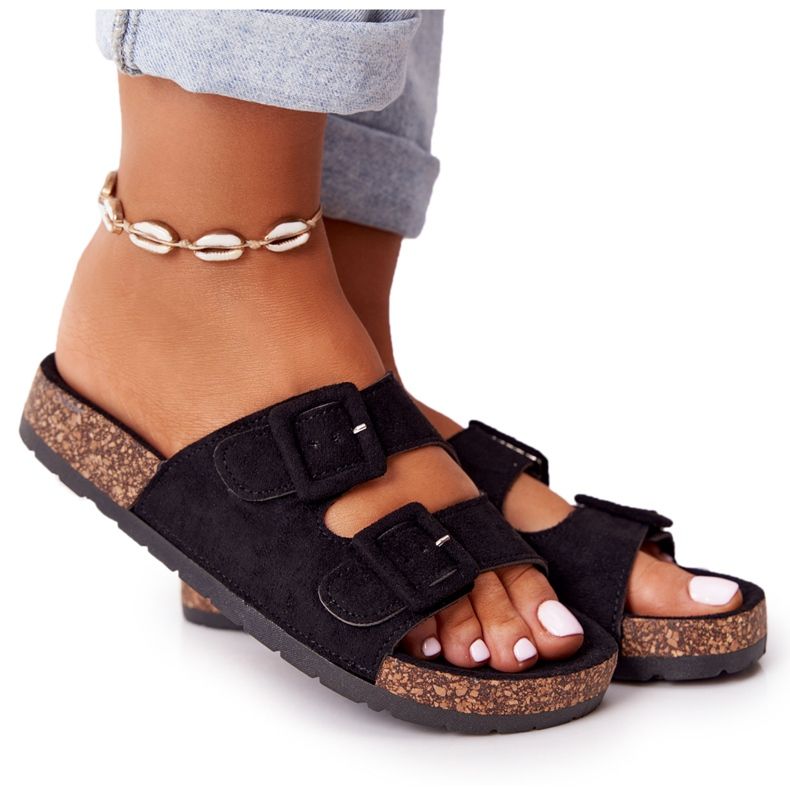 MSMG Černé pantofle Jennifer Suede na korkové podrážce černá