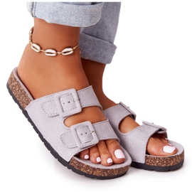 MSMG Jennifer Grey semišové pantofle na korkové podrážce šedá MSMG Jennifer Grey semišové pantofle na korkové podrážce šedá