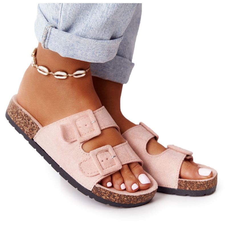 MSMG Semišové pantofle na korkové podrážce Světle růžová Jennifer růžový