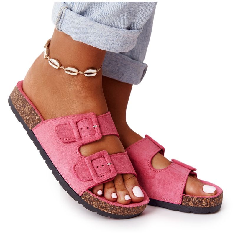 MSMG Růžové pantofle Jennifer Suede na korkové podrážce růžový