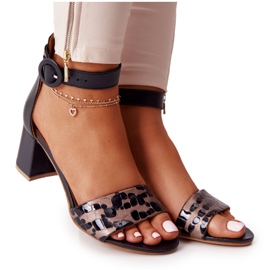 Kožené sandály na vysokém podpatku Maciejka 04141-46 Black-Gold černá