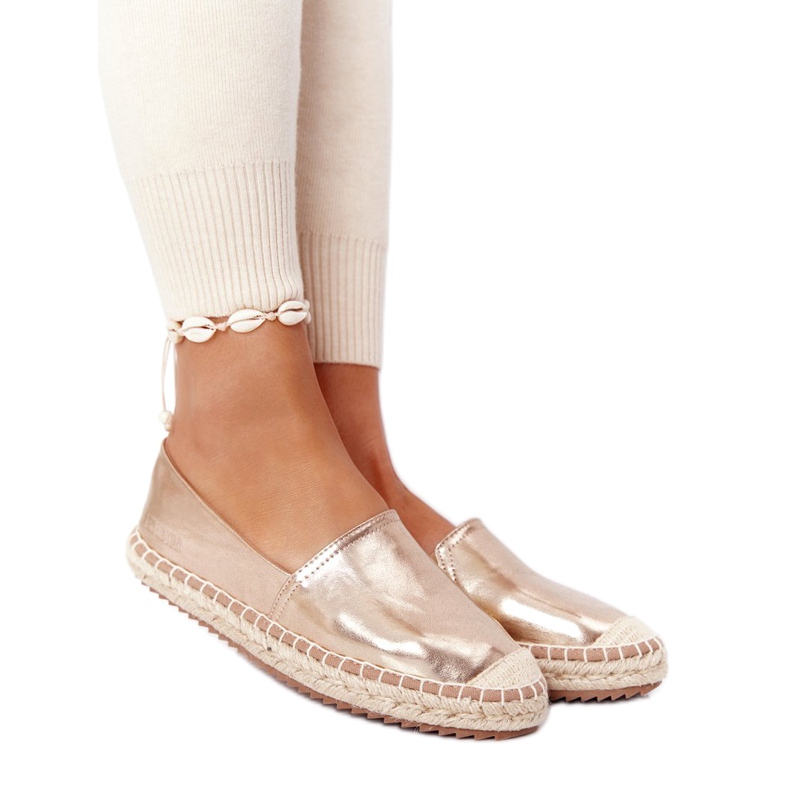 Kožené espadrilky na pletené podrážce Big Star HH274503 Golden zlatý