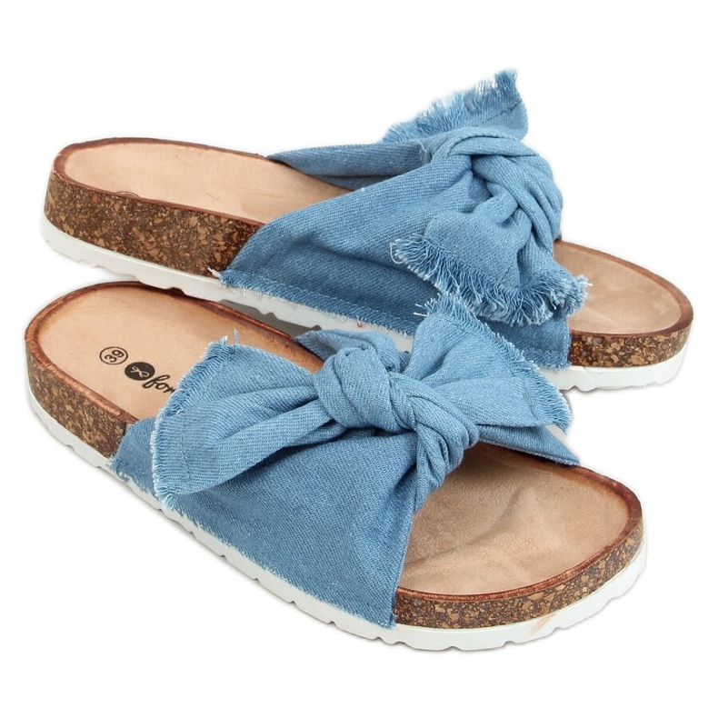 Modré bavlněné korkové pantofle WS11 L.BLUE modrý Modré bavlněné korkové pantofle WS11 L.BLUE modrý