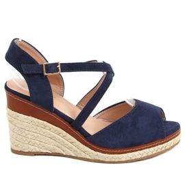 Espadrilky na klínu otevřená špička tmavě modrá FG19 modrá námořnická modř