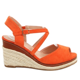 Oranžová FG19 Oranžová otevřená špička espadrilky na klínech pomerančový