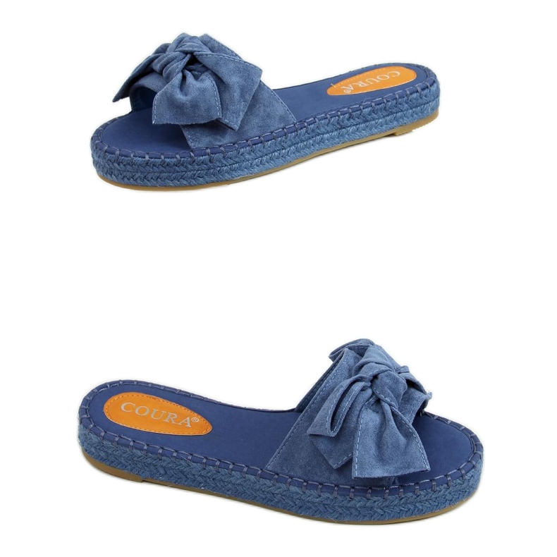 Modré pantofle espadrilky s mašlí 266 Blue modrý Modré pantofle espadrilky s mašlí 266 Blue modrý