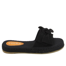 Černé pantofle espadrilky s mašlí 266 Black černý