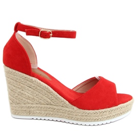 Červené sandály espadrilky na klíncích 888-89 Červené červený