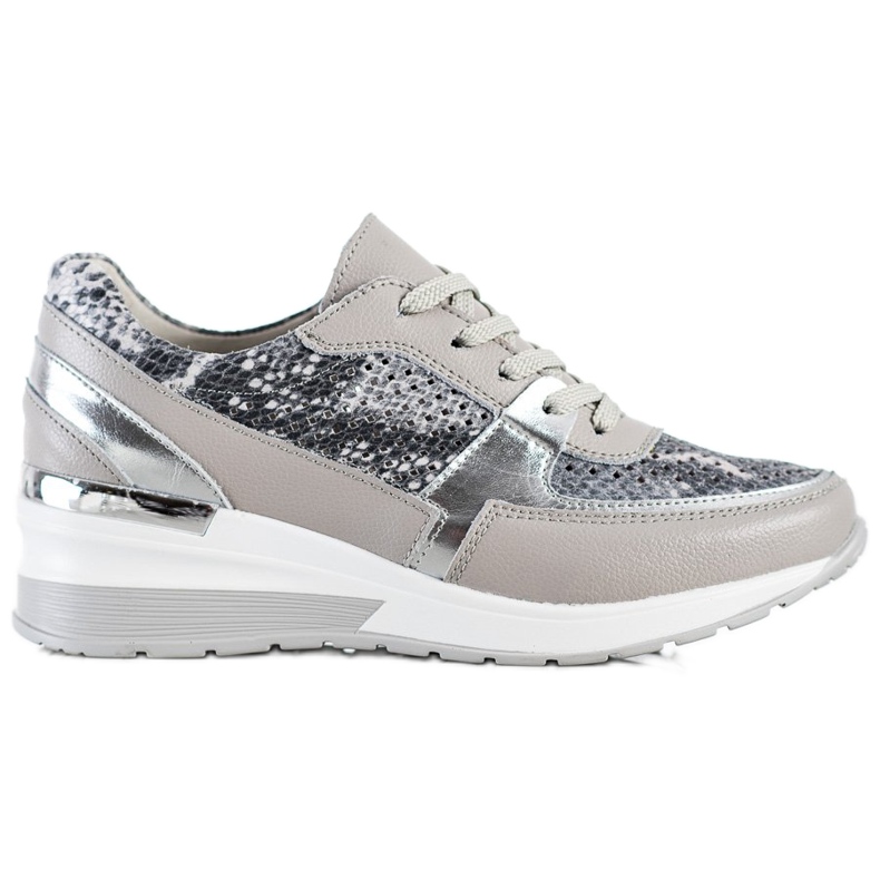 Goodin Šedé kožené tenisky s potiskem hada šedá vícebarevný