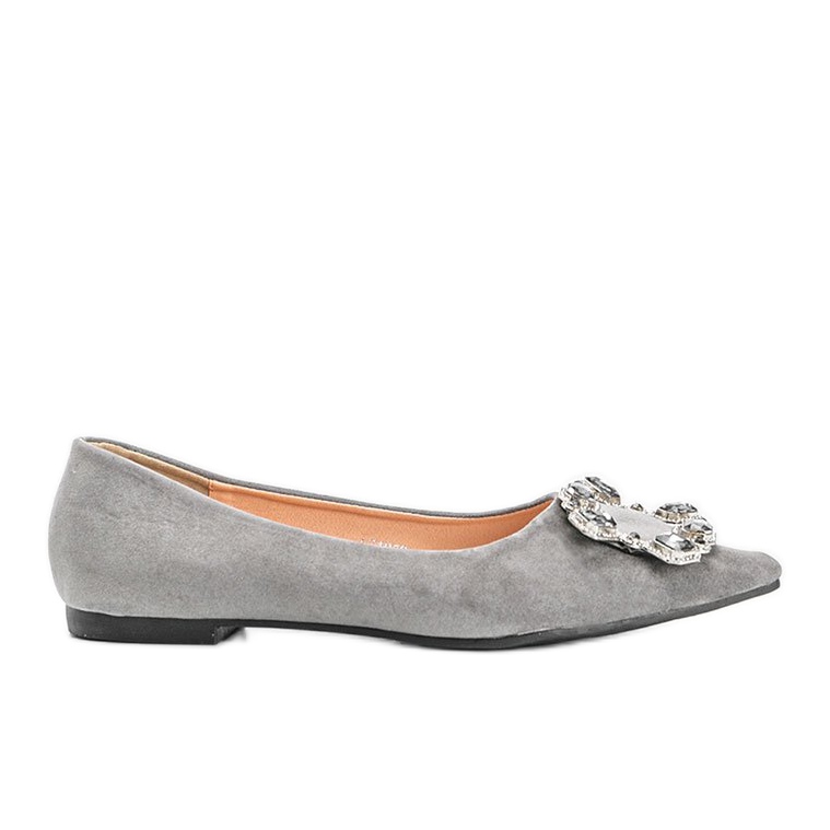 Šedé balerínky zdobené lesklými kamínky šedá