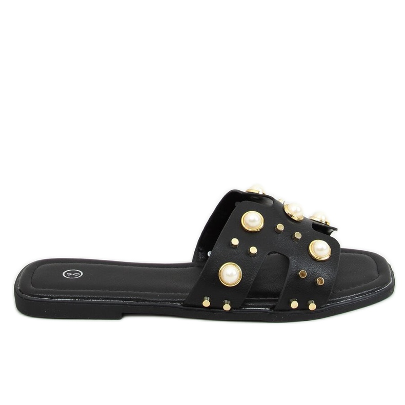 Černé pantofle s perlami GQ33 Black černá