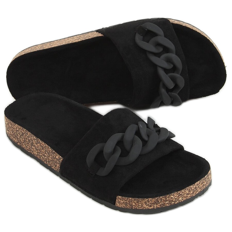 Černé korkové pantofle s řetízkem DZ907 Black černá