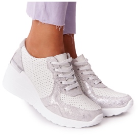 S.Barski Kožené klínové tenisky S. Barki White-Silver bílý stříbro
