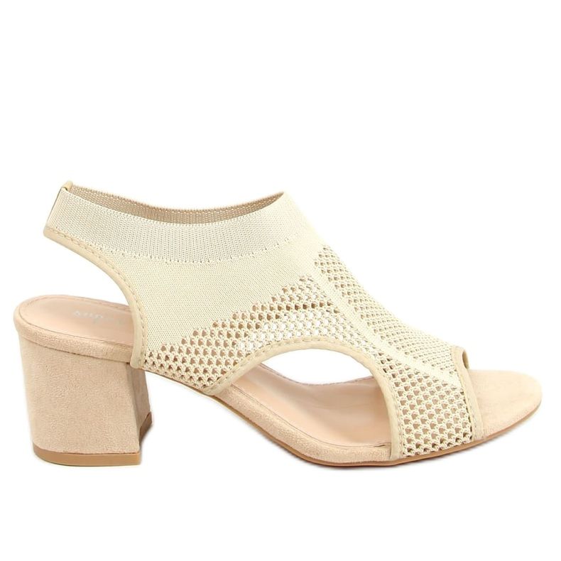 Béžové ponožkové sandály na vysokém podpatku 8044 Béžové béžový