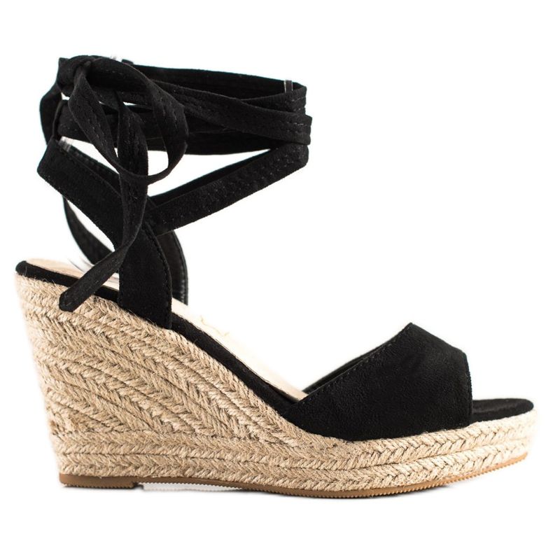 Sabatina Svázané sandály na klínku černá Sabatina Svázané sandály na klínku černá