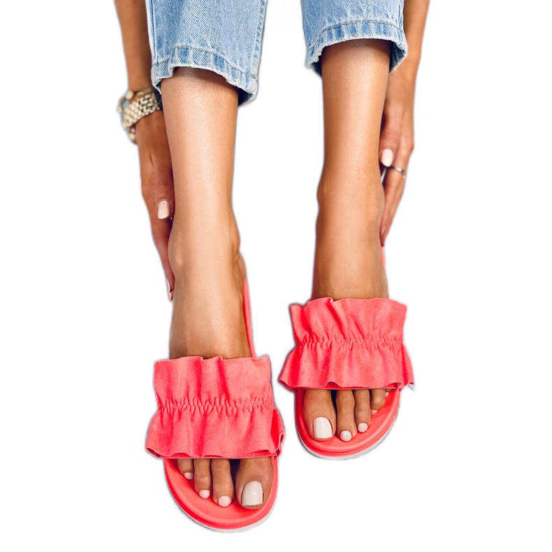 Dámské pantofle s volánovým korálem 38862 Watermelon Red vícebarevný oranžový