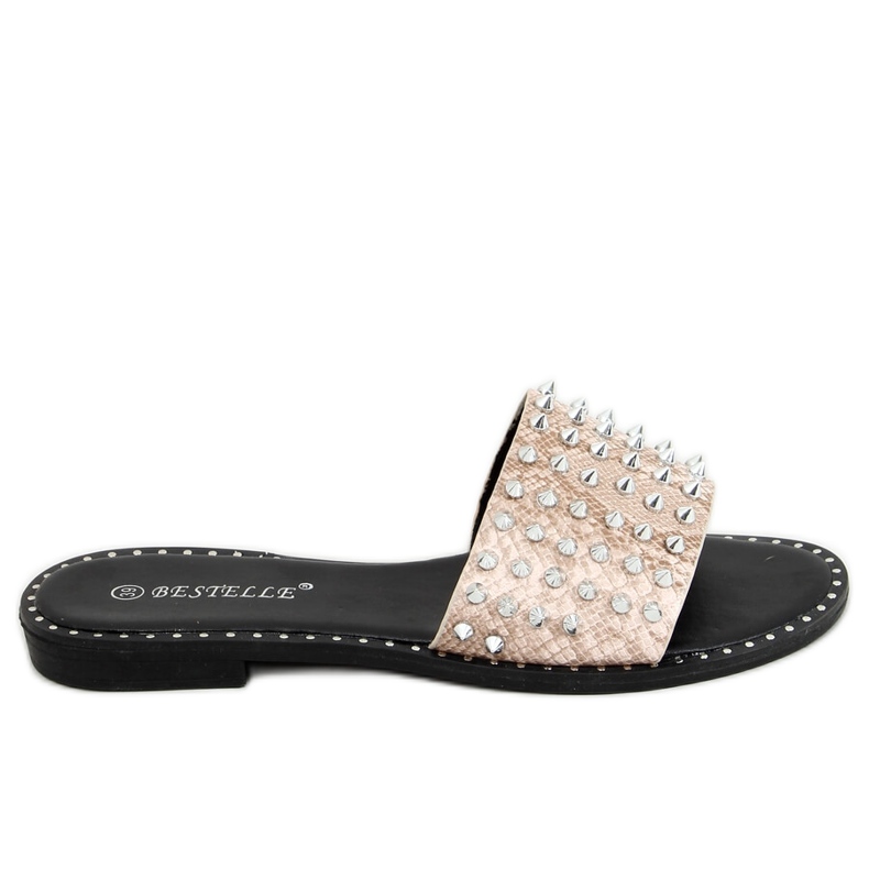 Béžové pantofle s cvočky N101 Béžová béžový