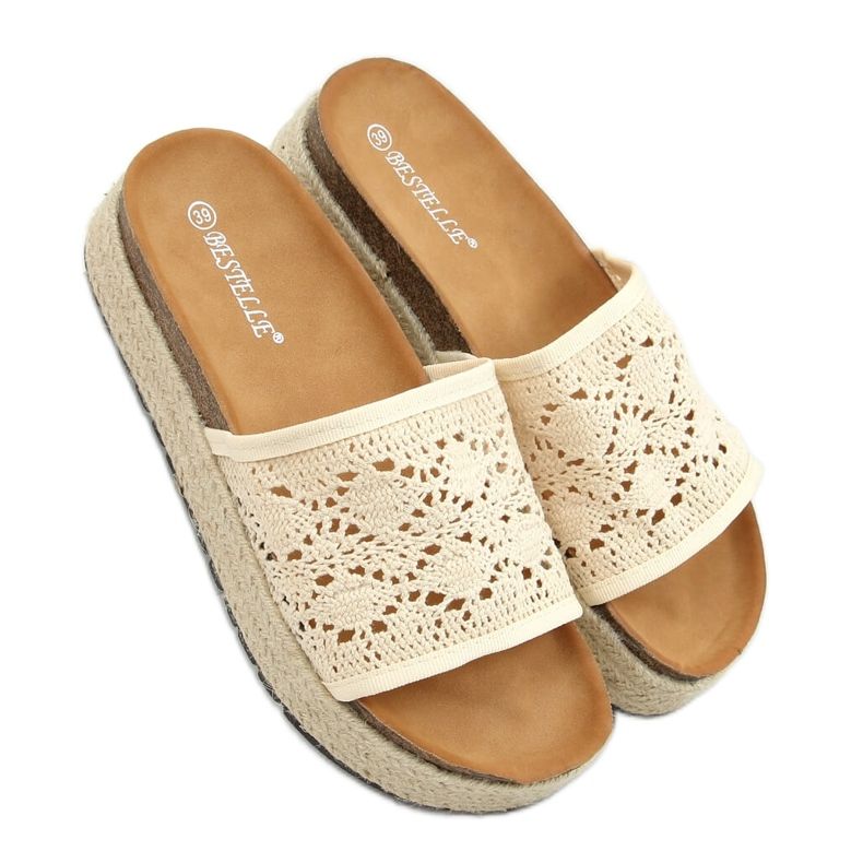 Béžové prolamované béžové espadrilky 20-349 Béžové béžový