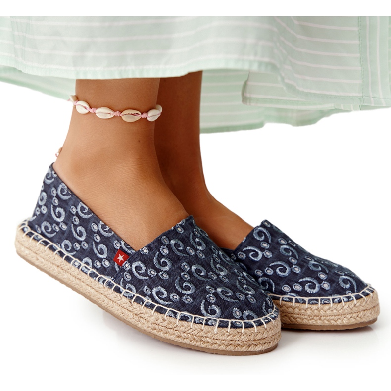 Espadrilky na pletené platformě Big Star AA274628 Navy Blue béžový námořnická modrá