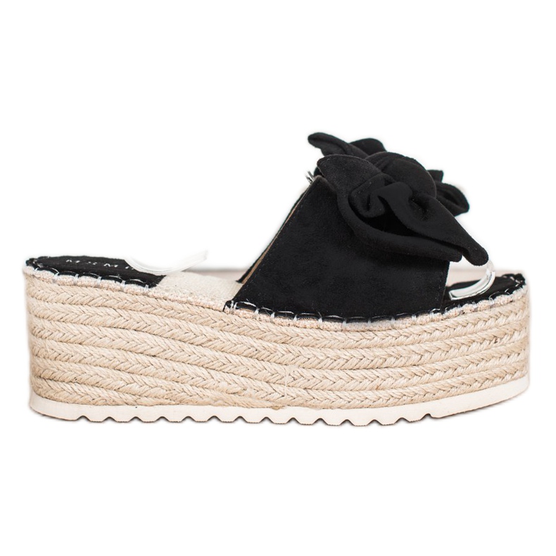 SHELOVET Pantofle Na Platformě S Mašlí černá