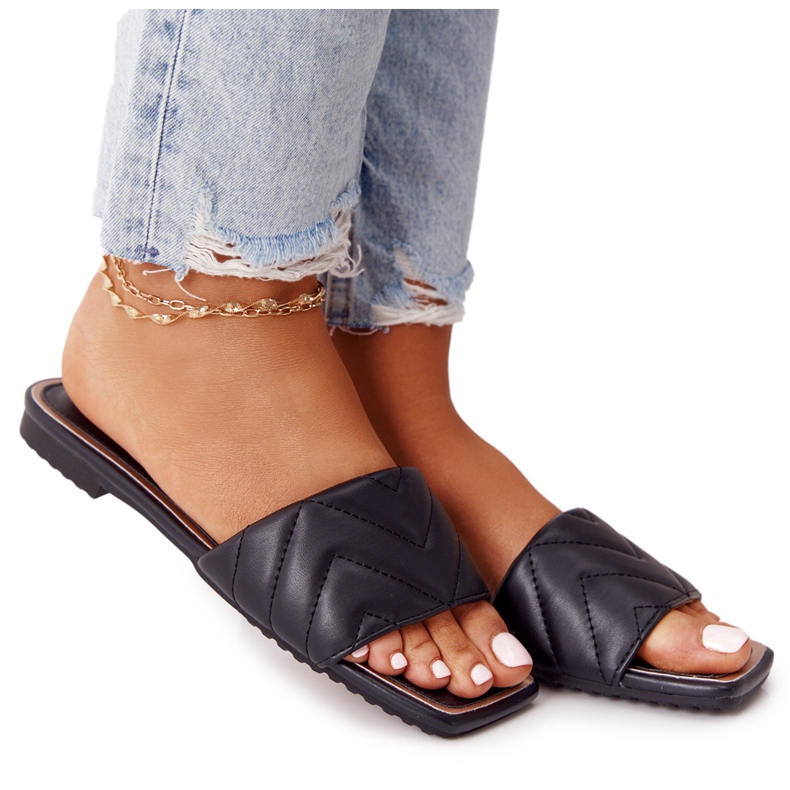 Kožené pantofle s prošíváním S.Barski 331-42 Black černá