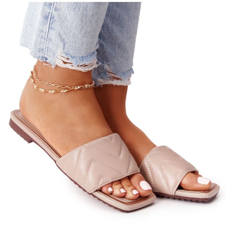 S.Barski Kožené pantofle s prošíváním Cappuccino S. Barski 331-42 béžový