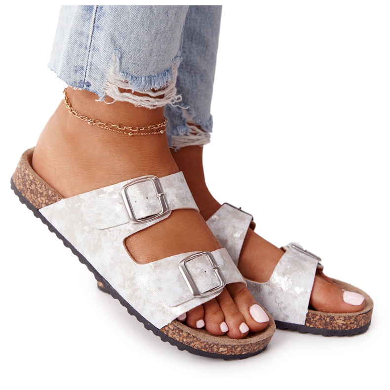 Dámské pantofle se sponami Silver Vivio stříbrný