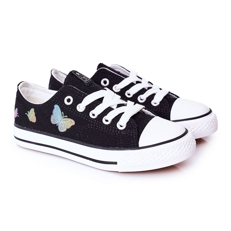 EVE Černé pohádkové dětské tenisky s motýly černá EVE Černé pohádkové dětské tenisky s motýly černá