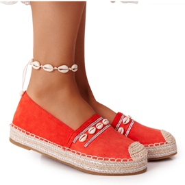 PG1 Espadrilky na platformě s korálovou mušlí červený pomerančový